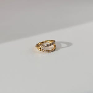 The Illusion 18k Gold Plated Stainless Steel Pave Crystal Double Hoop Ear Cuff Cartilage Earring.