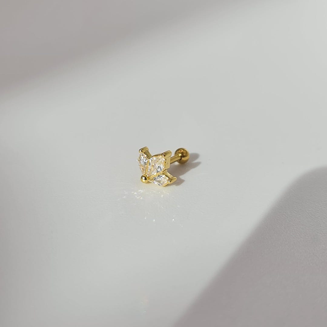 The Blake 18k Gold Plated Stainless Steel Cubic Zirconia Cartilage Lobe ...