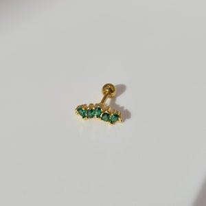 The Rowan 18k Gold Plated Stainless Steel Emerald Cubic Zirconia Ear Climber Cartilage Lobe Stud Earring.