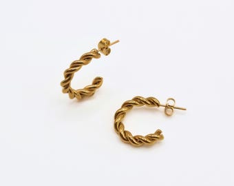 The Bali Collection 18k Gold Plated Stainless Steel Plaited Hoop Earrings.