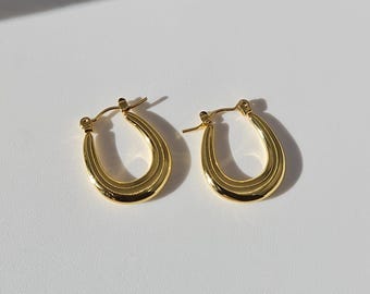 The Duke 18k Gold Plated Stainless Steel Oval Hoop Earrings.
