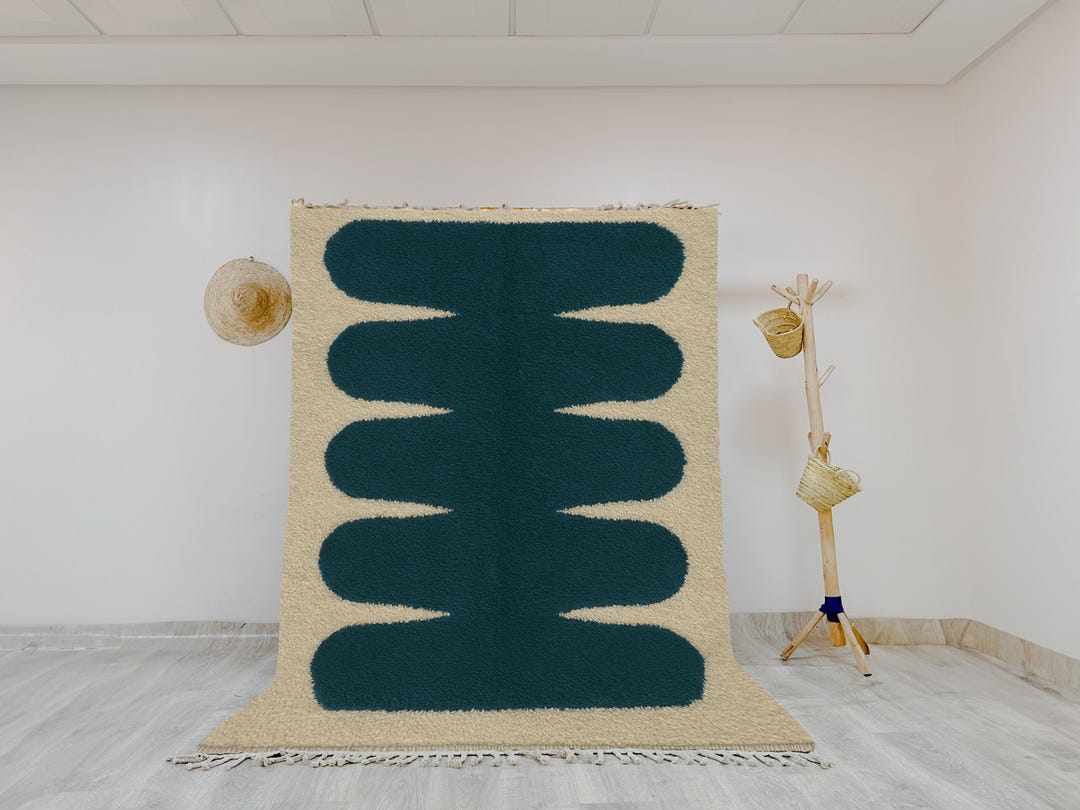 Greenarbic Rug Patterns Modern Moroccan Wool Rug – Green Abstract Design on Cream – Handmade ...