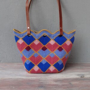 Knitted Felted Wool Bag Geometric Fun, Checked Purse