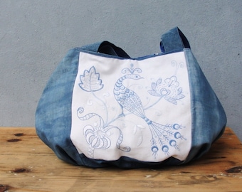 A Piece Of Paradise Hobo Bag - Vintage Embroidered Linen and Suede Leather
