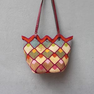 Knitted Felted Wool Bag Geometric Fun, Checked Purse