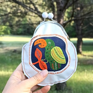 Cartera Pájaro de Cuero Cartera con cierre de beso Mola Apliques Cuero Blanco