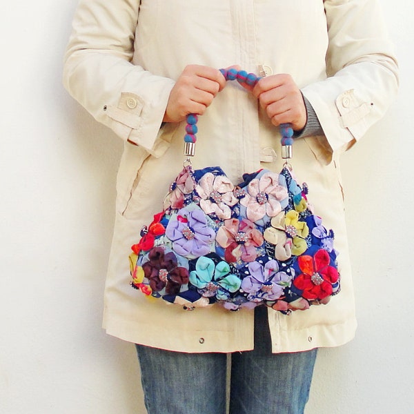 Orinuno Bag - Handfolded e fiori cuciti