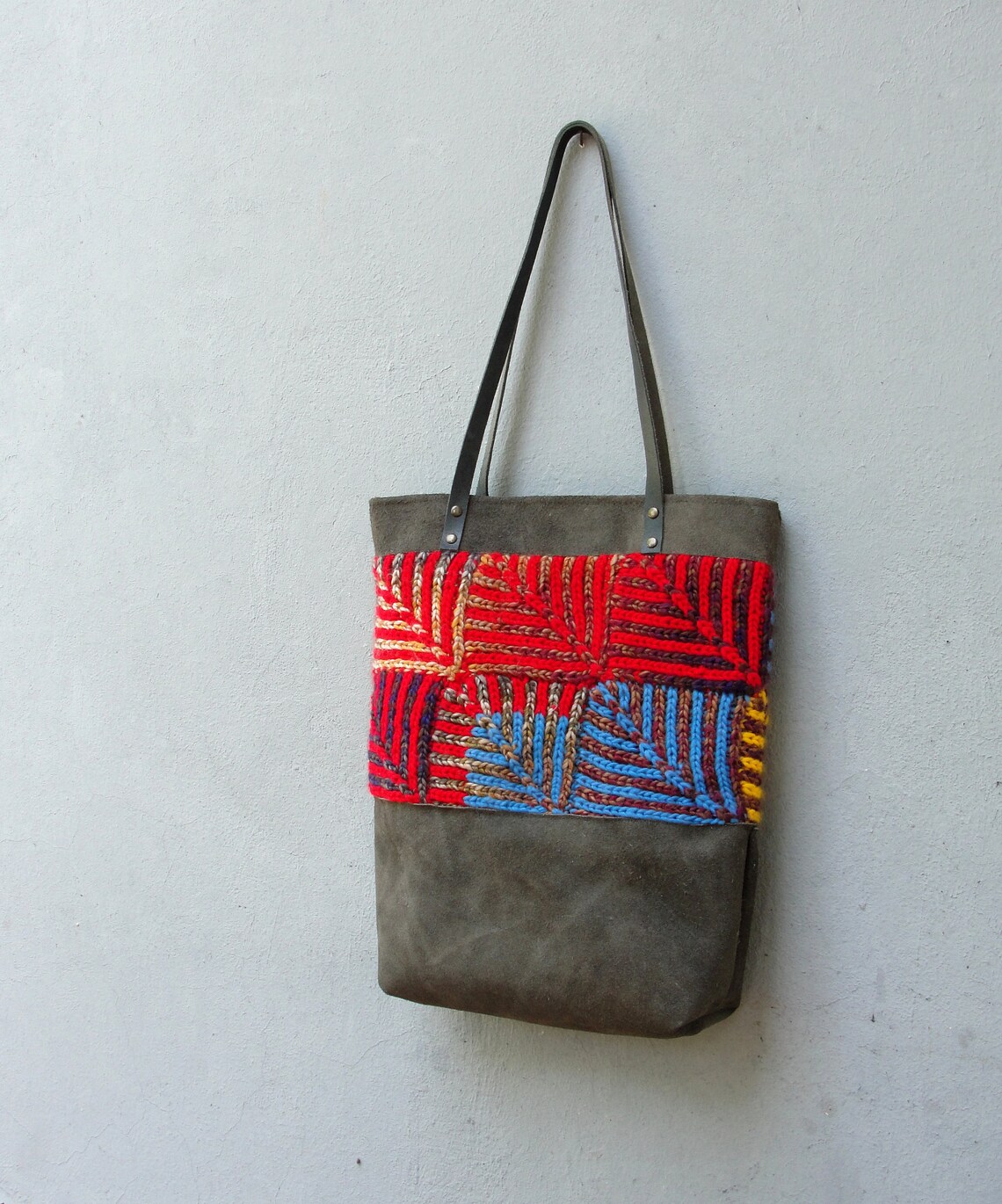Knitted Leather Bag Bauhaus Knitted Rainbow Leather Tote Bag Etsy