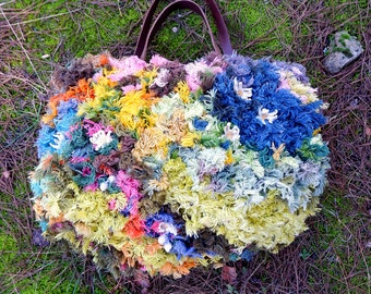 Crazy Wild flowers Bag, Crocheted Mossy, Floral, Puffy, Daisy, Happy Sunny Bag