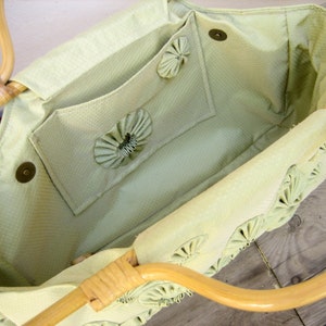 Manipulation of Fabric Bag Taffetta with Wooden Handles image 5