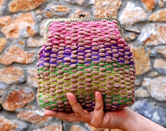 Bolso Clutch Ombré Rainbow De Ganchillo