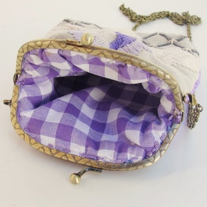 Romantic Clutch Lilac Vintage Embroidery Purse Kiss lock Pouch image 5