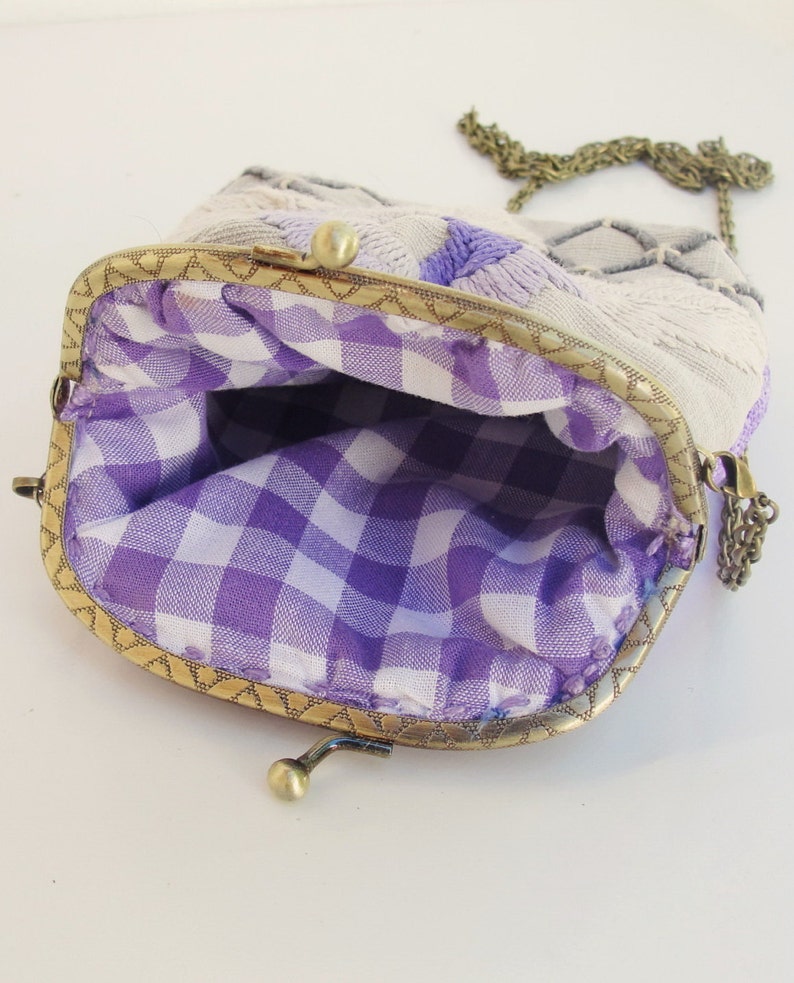 Romantic Clutch Lilac Vintage Embroidery Purse Kiss lock Pouch image 5