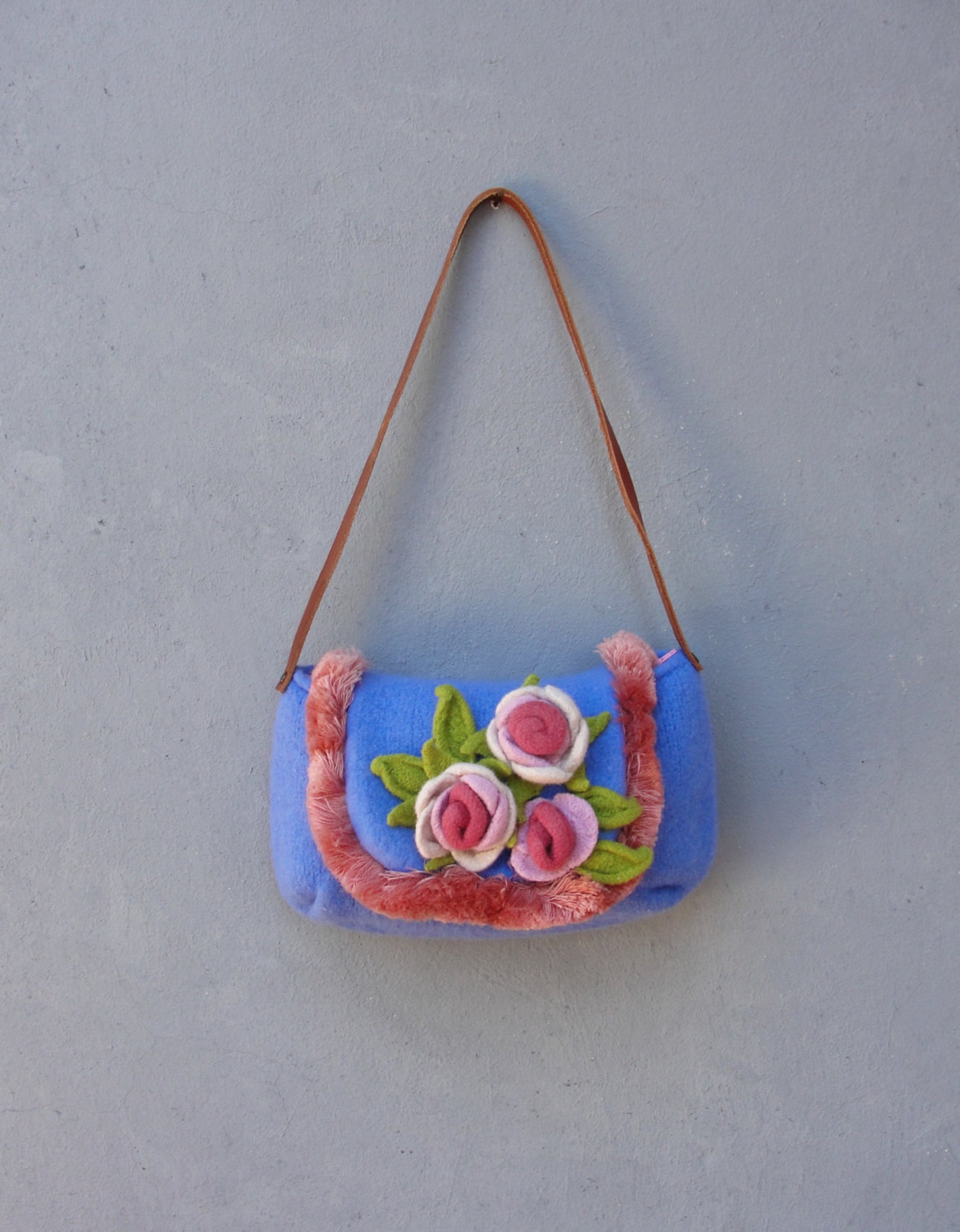 Knitted Felted Wool Bag Kitsch Shabby Chic Rose Floral Purse Etsy