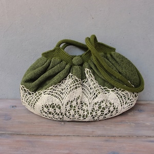 Mori Girl Tasche, Good Old Times Vintage Doily, Strickstoff und Gehäkelte Tasche