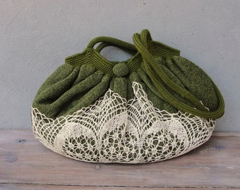 Mori Girl Bag, Good Old Times Vintage Doily, Knit fabric and crocheted Bag