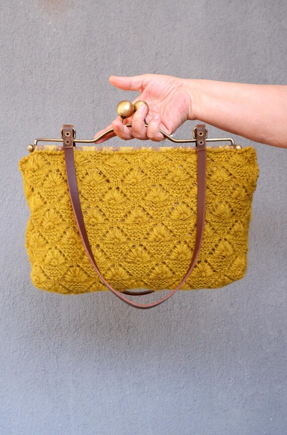 Bolso Vintage Bolsos De Mano Color Mostaza Bolso De Punto Ocre