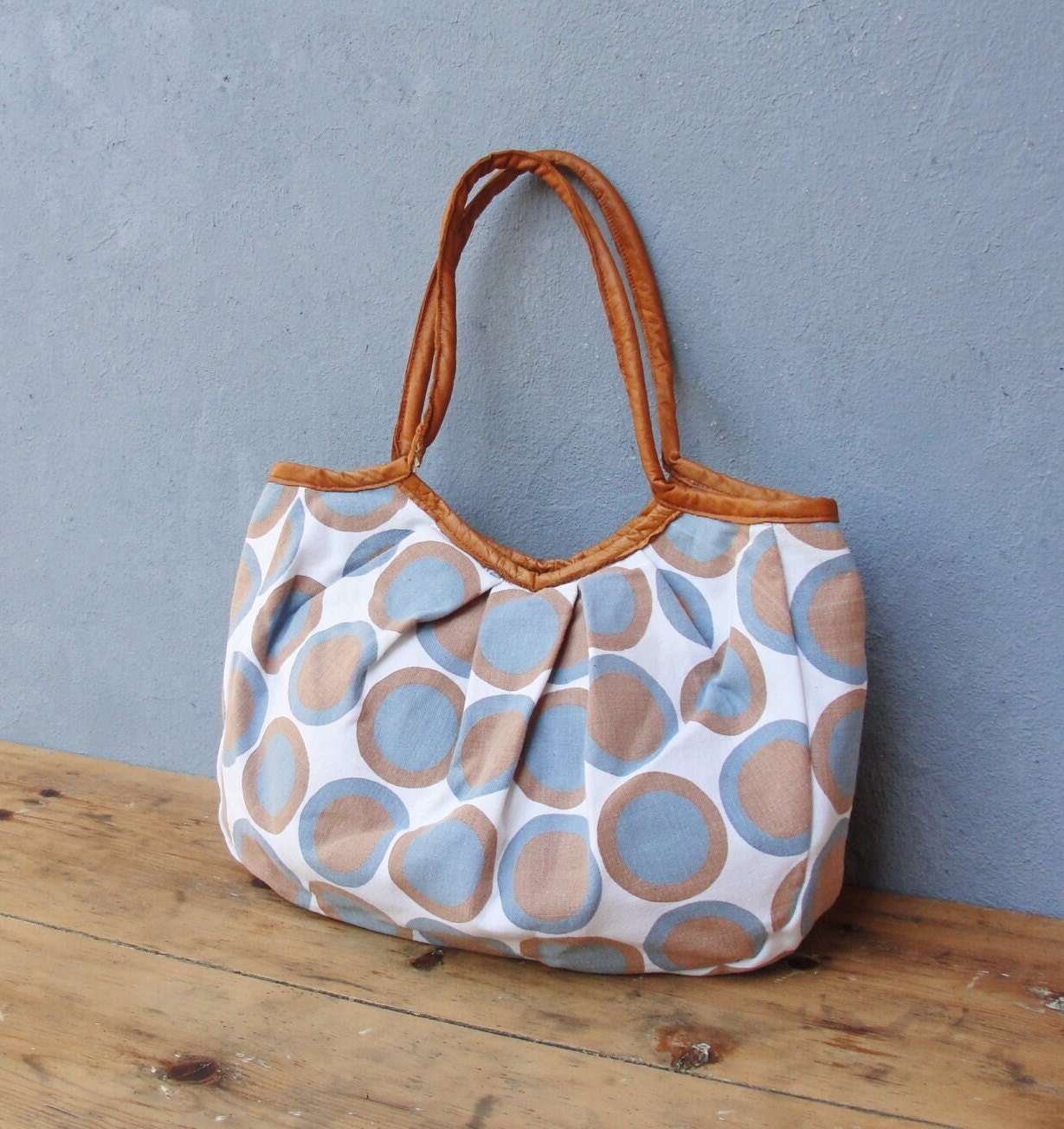 Dotted Linen Bag With Leather Details Hobo Bag - Etsy