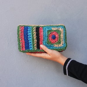 Boho Rafia Clutch Portemonnaie Portemonnaie Gehäkelt Rafia Bunte Streifen