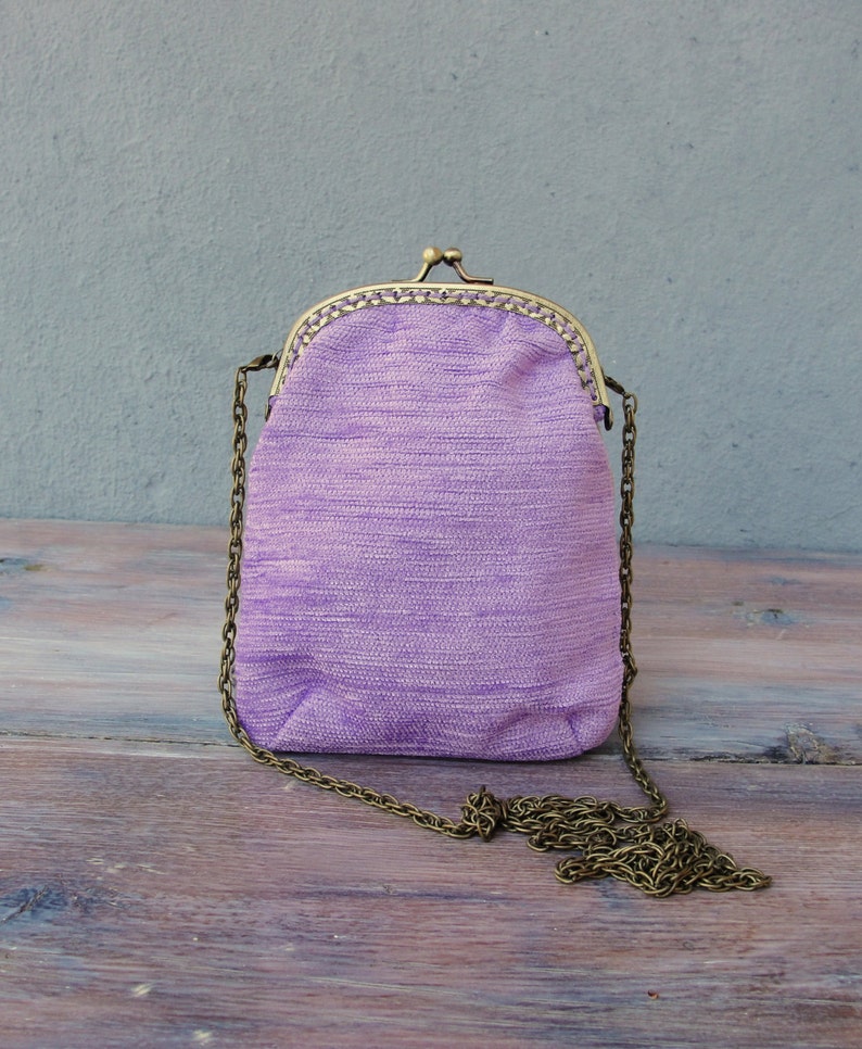 Romantic Clutch Lilac Vintage Embroidery Purse Kiss lock Pouch image 6