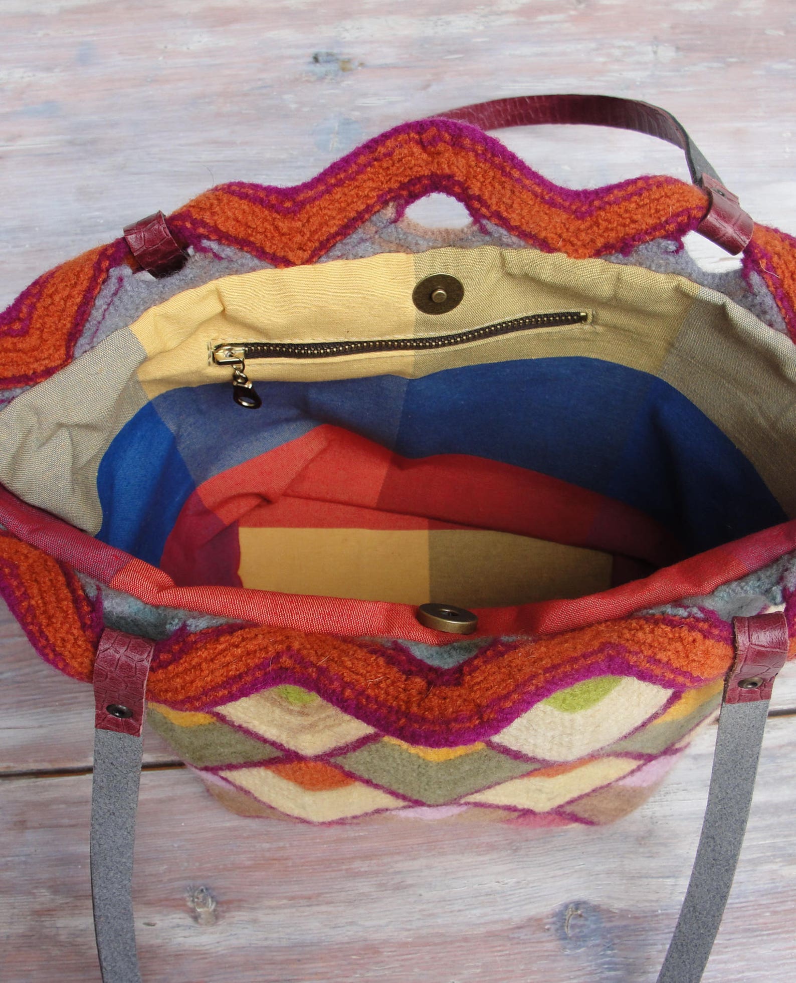 Knitted Felted Wool Bag Geometric Fun Checked Purse Etsy