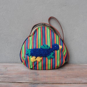 Striped Bird Bag Punch needle Embroidery Kiss-lock image 1