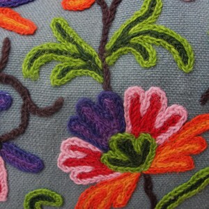 Boho Floral Bag, Vintage Embroidery, Leather, Linen, Kiss-lock, Colorful Bag image 4