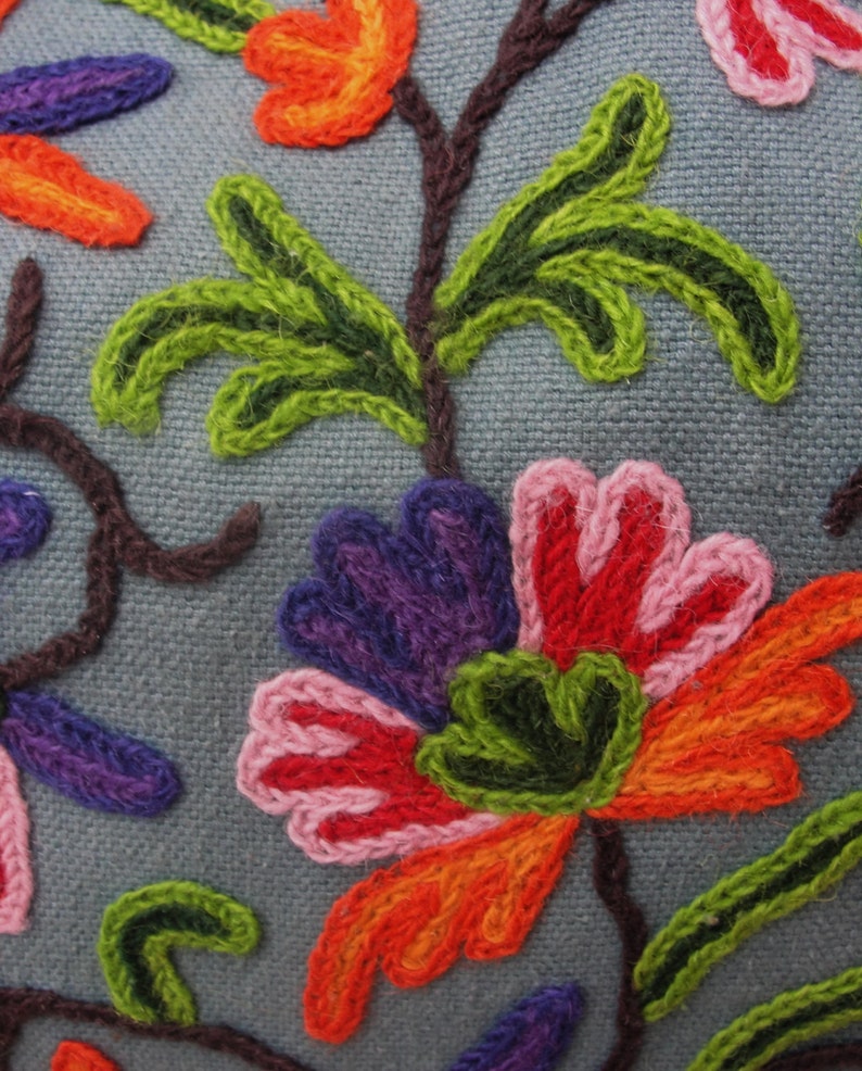 Boho Floral Bag, Vintage Embroidery, Leather, Linen, Kiss-lock, Colorful Bag image 4