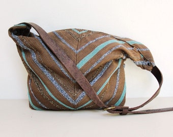 Chevron Leather Bag - Boho Aztec Arrow Purse - upcycled eco friendly