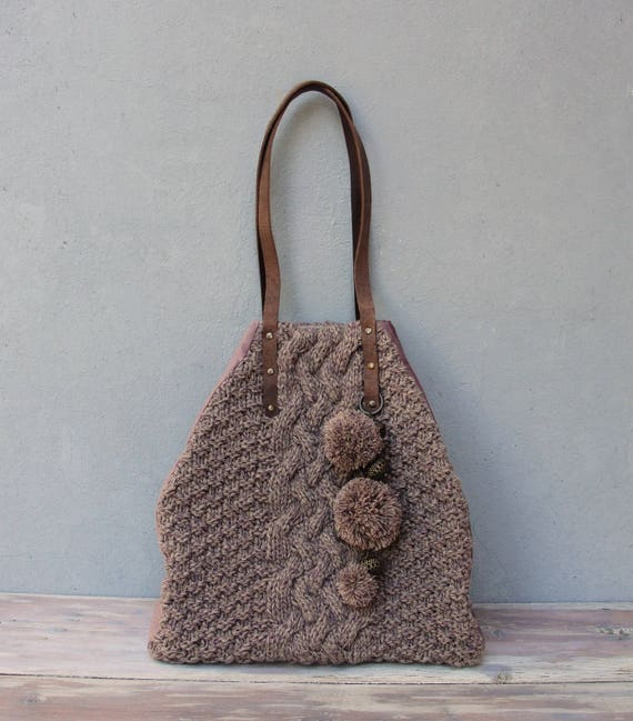Brown Knit Tote Bag Tessa Tote Knitting Pattern and Video main image 2