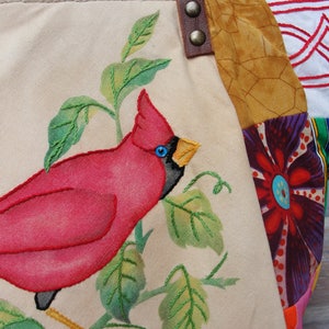 Woodland Bird Bag Vintage Embroidery and Patchwork with Leather Straps image 4