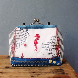 Sea Love Bag Vintage Nautical Seahorse Treasures, Kiss-lock, Leather, Beach finds image 1