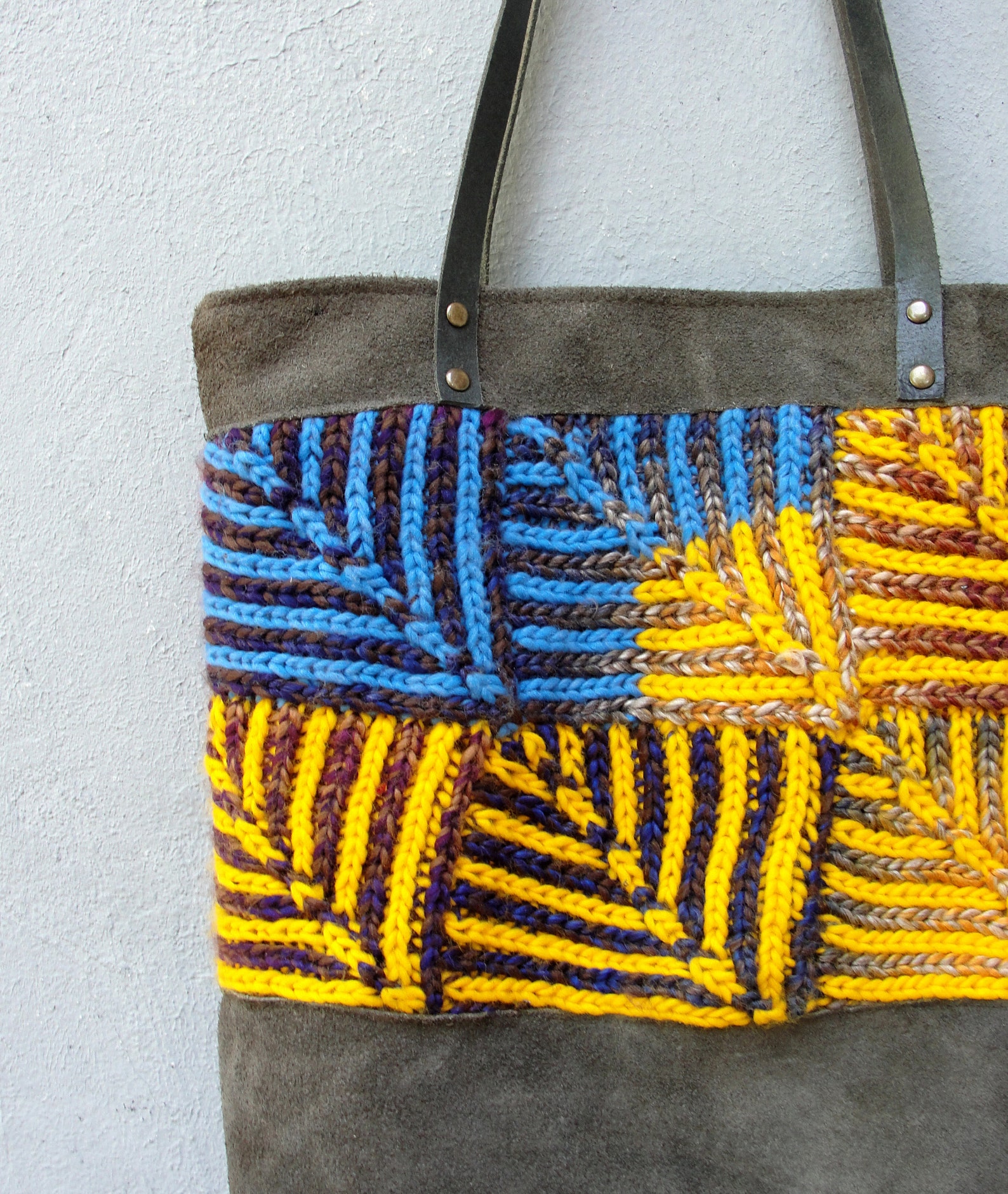 Knitted Leather Bag Bauhaus Knitted Rainbow Leather Tote Bag Etsy