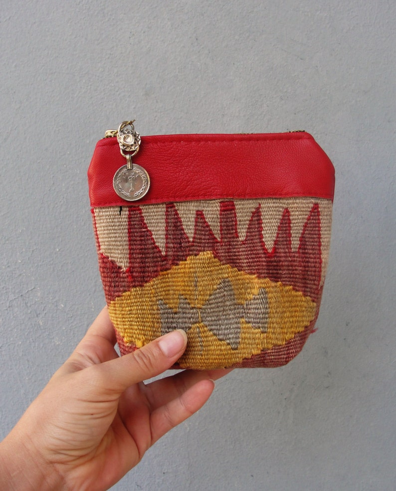 Leather Kilim Wallet Coin Purse Wallet Vintage Hand woven Etsy