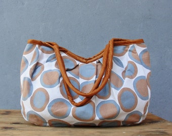 Dotted Linen Bag with Leather details Hobo Bag