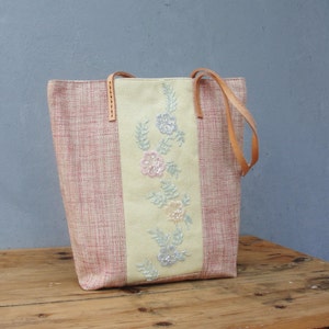 Sweet Life Tote Linen, Leather and Beaded Embroidery Tote Bag image 3