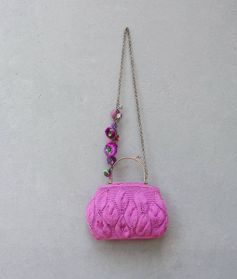 Knitted Purple Bag Hand Knitted Bohemian Purse Flowers - Etsy