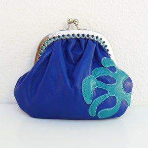 Cartera de cuero con cierre de beso Apliques de cuero azul y verde azulado imagen 8