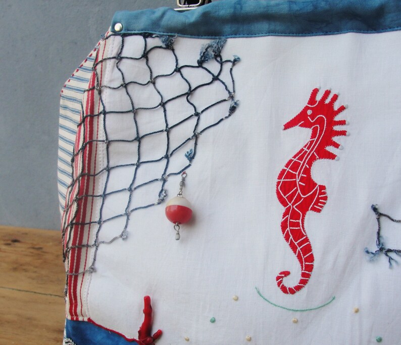 Sea Love Bag Vintage Nautical Seahorse Treasures, Kiss-lock, Leather, Beach finds image 3