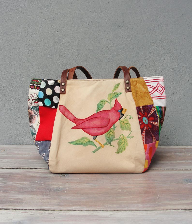 Woodland Bird Bag Vintage Embroidery and Patchwork with Etsy
