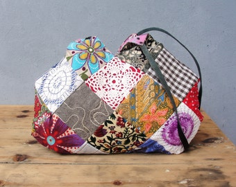 Patched History Bag - Vintage Fabrics and Doilies Patchwork