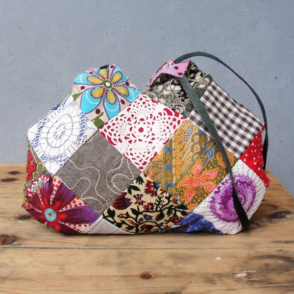 Patched History Bag - Vintage Fabrics and Doilies Patchwork