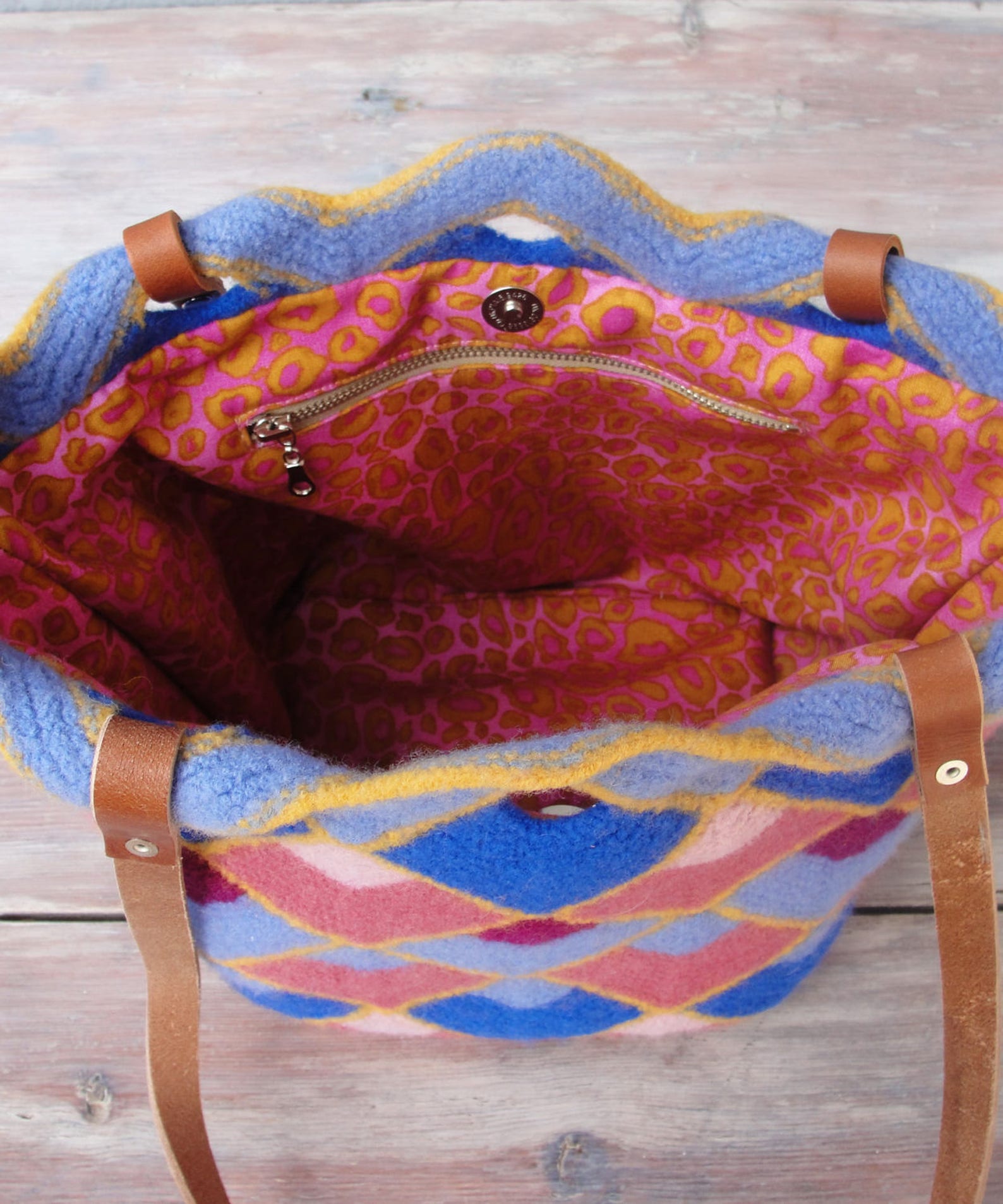 Knitted Felted Wool Bag Geometric Fun Checked Purse Etsy