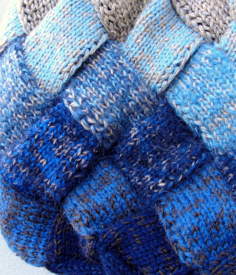 Ombre Knitted Bag, Soft Ocean Colors Bohemian Bag, Dark Blue, Light Blue and Sand Color image 3