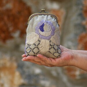 Romantic Clutch Lilac Vintage Embroidery Purse Kiss lock Pouch image 4