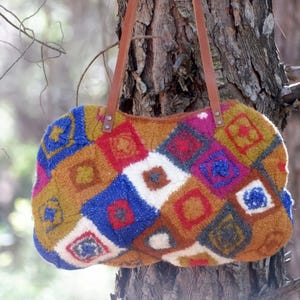 Knitted Felted Wool Bag Geometric Fun, Checked Purse