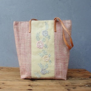 Sweet Life Tote Linen, Leather and Beaded Embroidery Tote Bag image 1