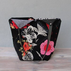 Moulin Rouge Patchwork Bag, Patched Paris Tote, Burlesque Style Doilies and Fabrics with Leather Straps image 5