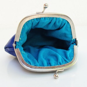 Cartera de cuero con cierre de beso Apliques de cuero azul y verde azulado imagen 5