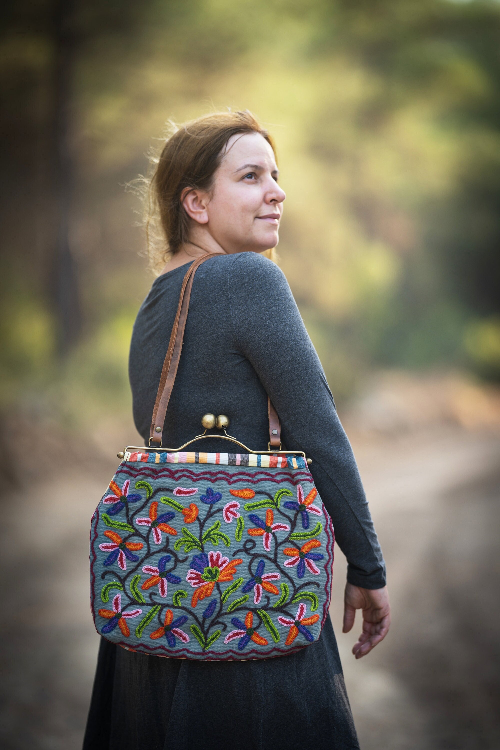 Vintage Embroidered Suede Leather Backpack | Boho Folk Floral Bag Women main image 3